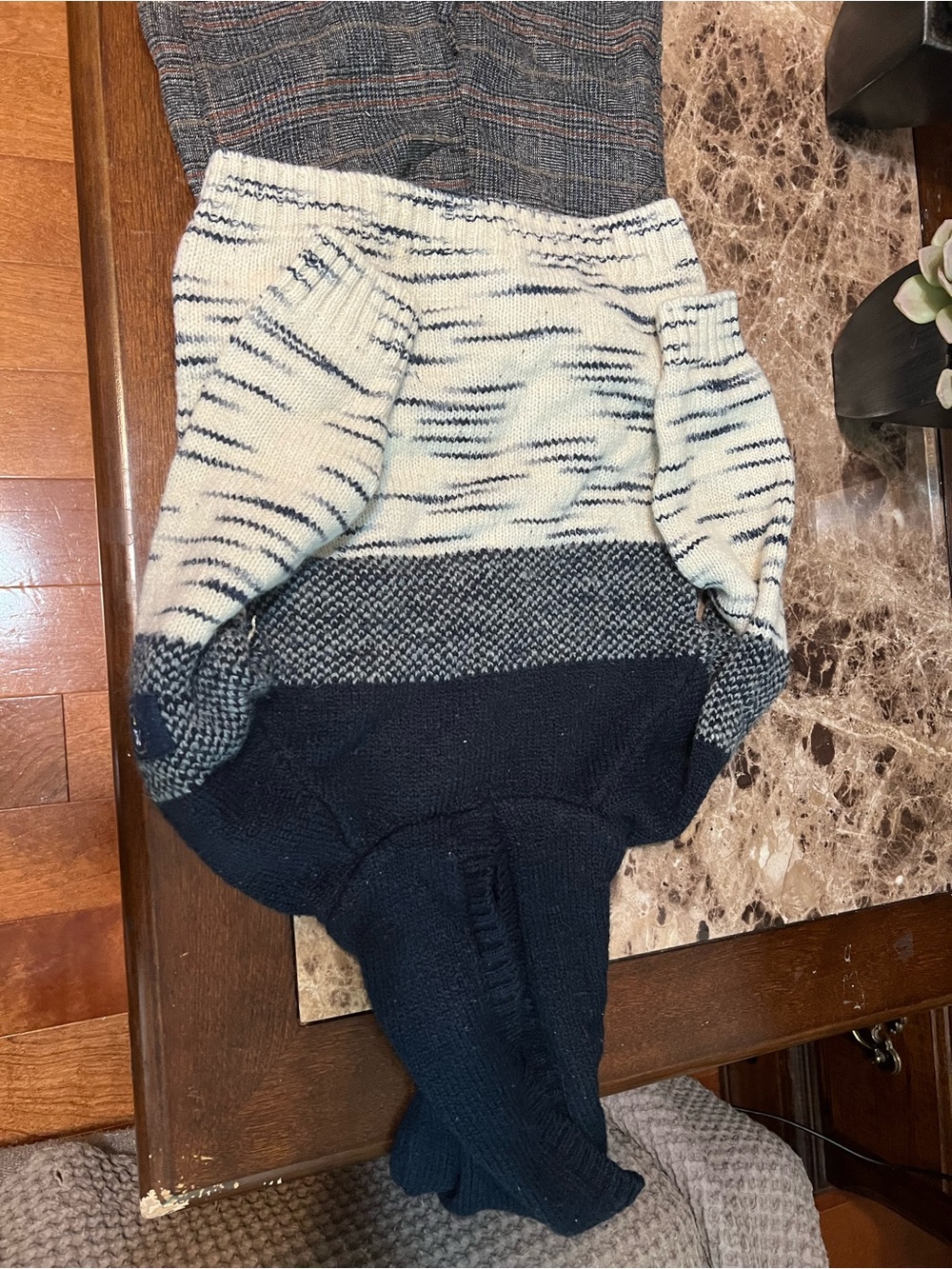 Mayoral Navy and Cream Striped Knit Cowl Sweater